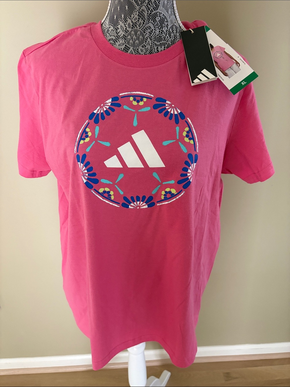 NWT Adidas Bright Pink Soccer Ball Short Sleeve Tee